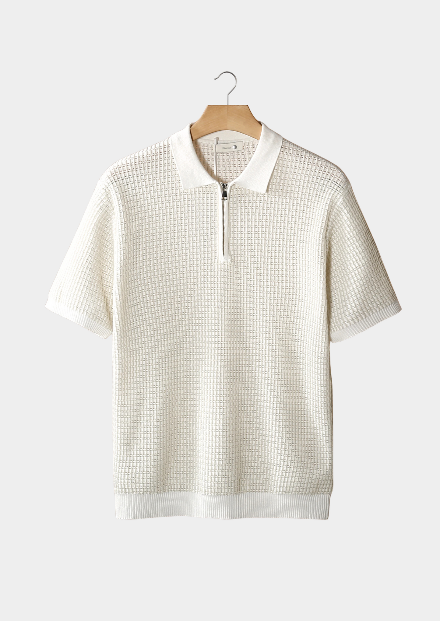 Geometric Textured Zipper Polo – Breathable Knit | Skin-Gentle | ASCENDARY®