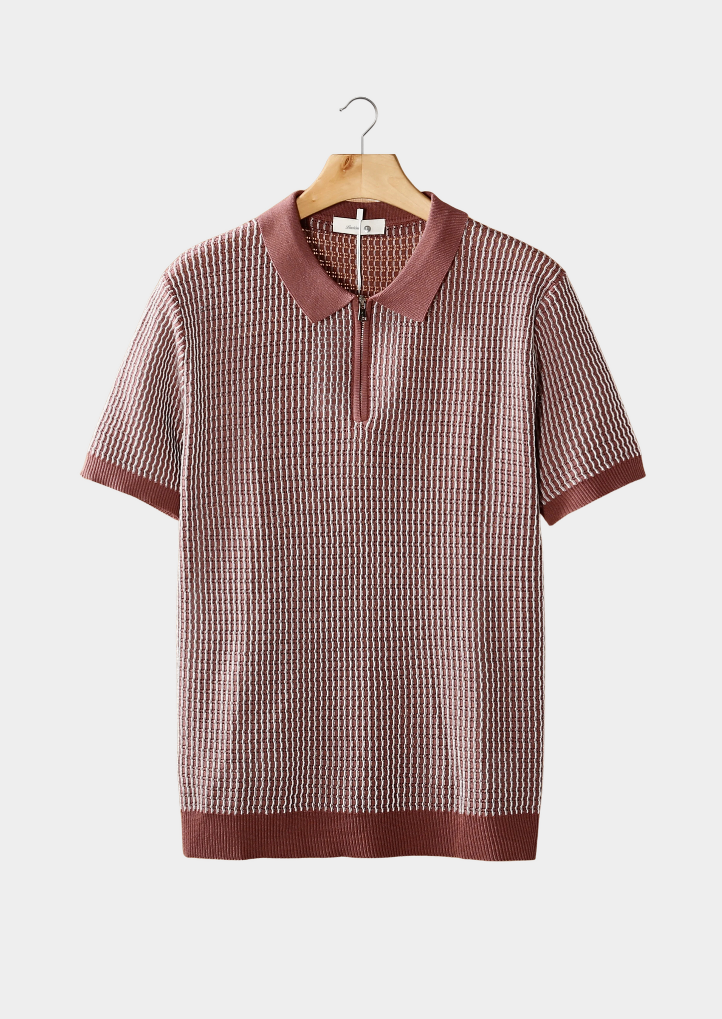 Geometric Textured Zipper Polo – Breathable Knit | Skin-Gentle | ASCENDARY®