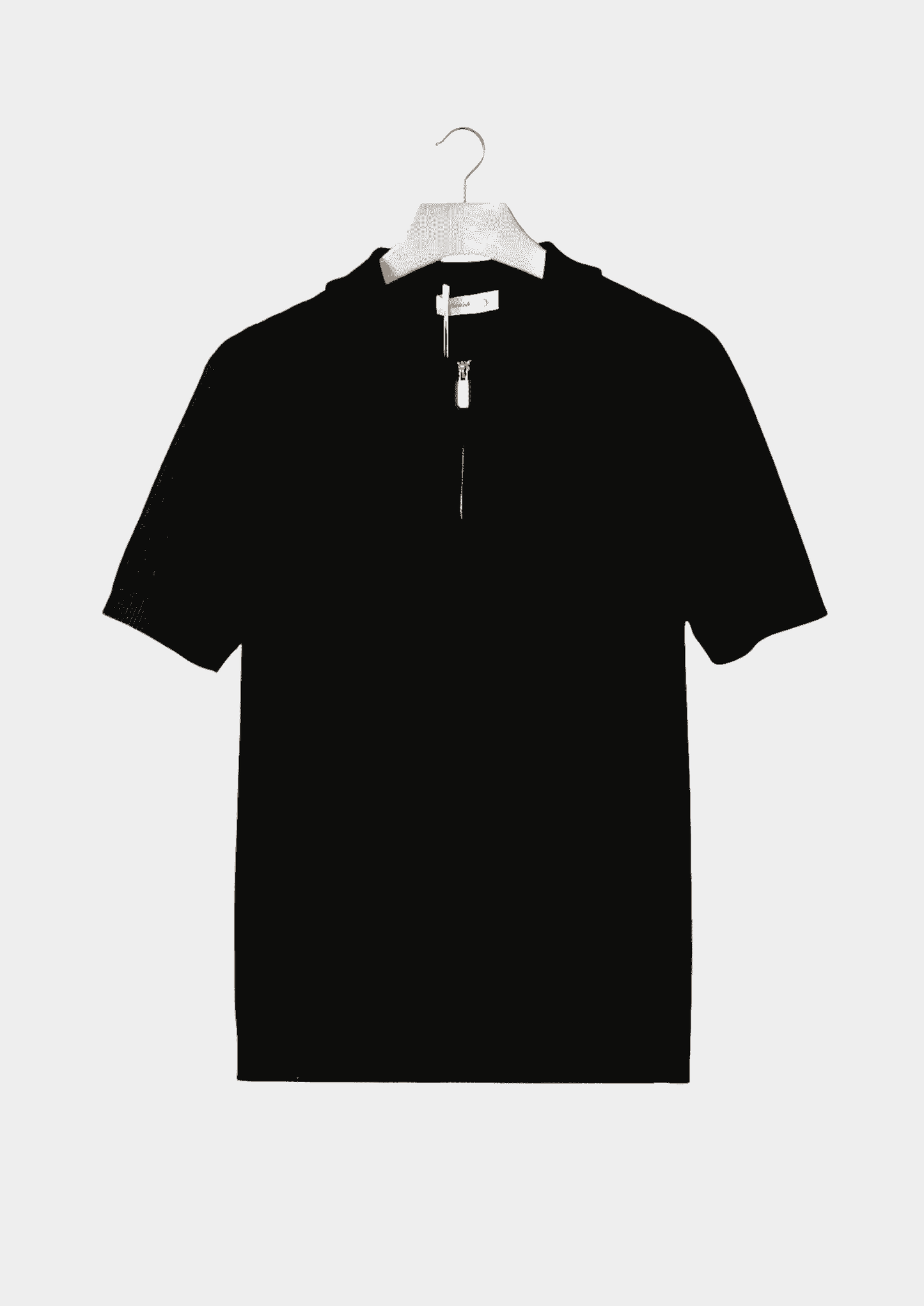 BLACK RIBBED ZIPPER POLO