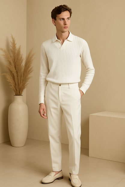 Striped Long Sleeve Polo – Skin-Soft | Timeless Style | ASCENDARY®