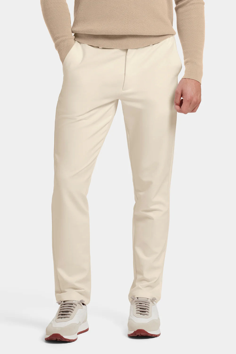 Men's Cream Tech Trousers – 4-Way Stretch Performance | ASCENDARY UK