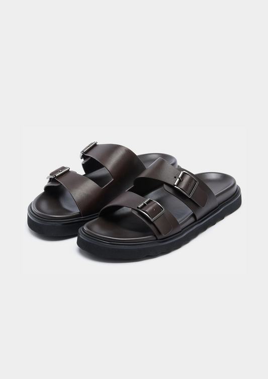 DOUBLE BUCKLE RESORT SANDAL - Dark Brown
