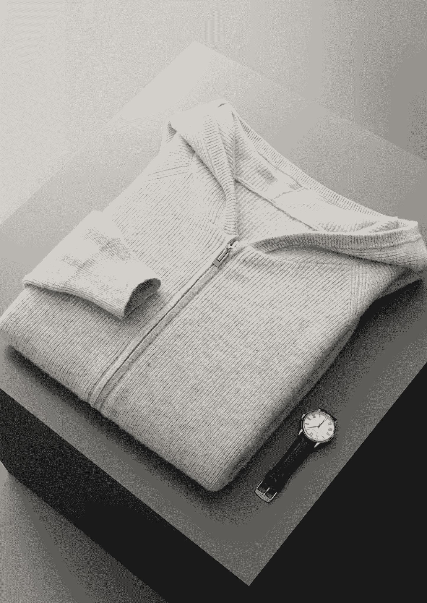 PURE EXTRA-FINE MERINO WOOL RIBBED ZIP HOODIE