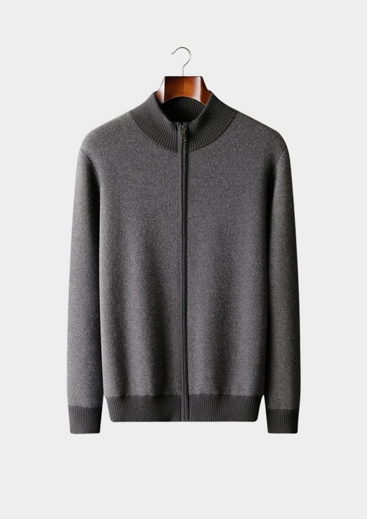 100% Cashmere Jacquard Zip Cardigan – Hypoallergenic | Woven Luxury | ASCENDARY®
