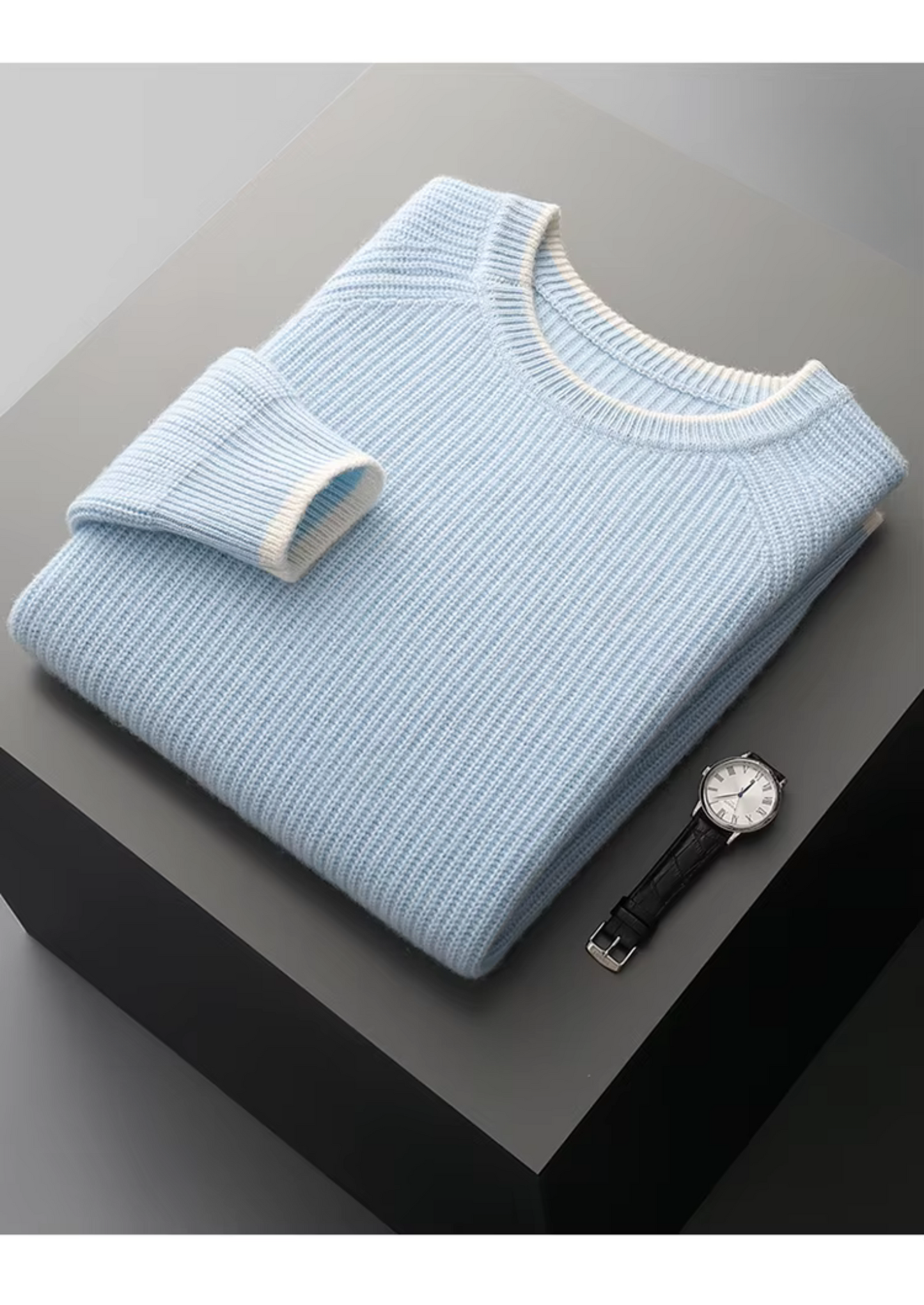 Men's Extra-Fine Merino Wool Two-Tone Crewneck Sweater – ASCENDARY®
