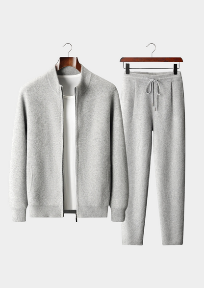 Men's 100% Cashmere Leisure Set – Light Gray – Hoodie & Joggers – ASCENDARY®