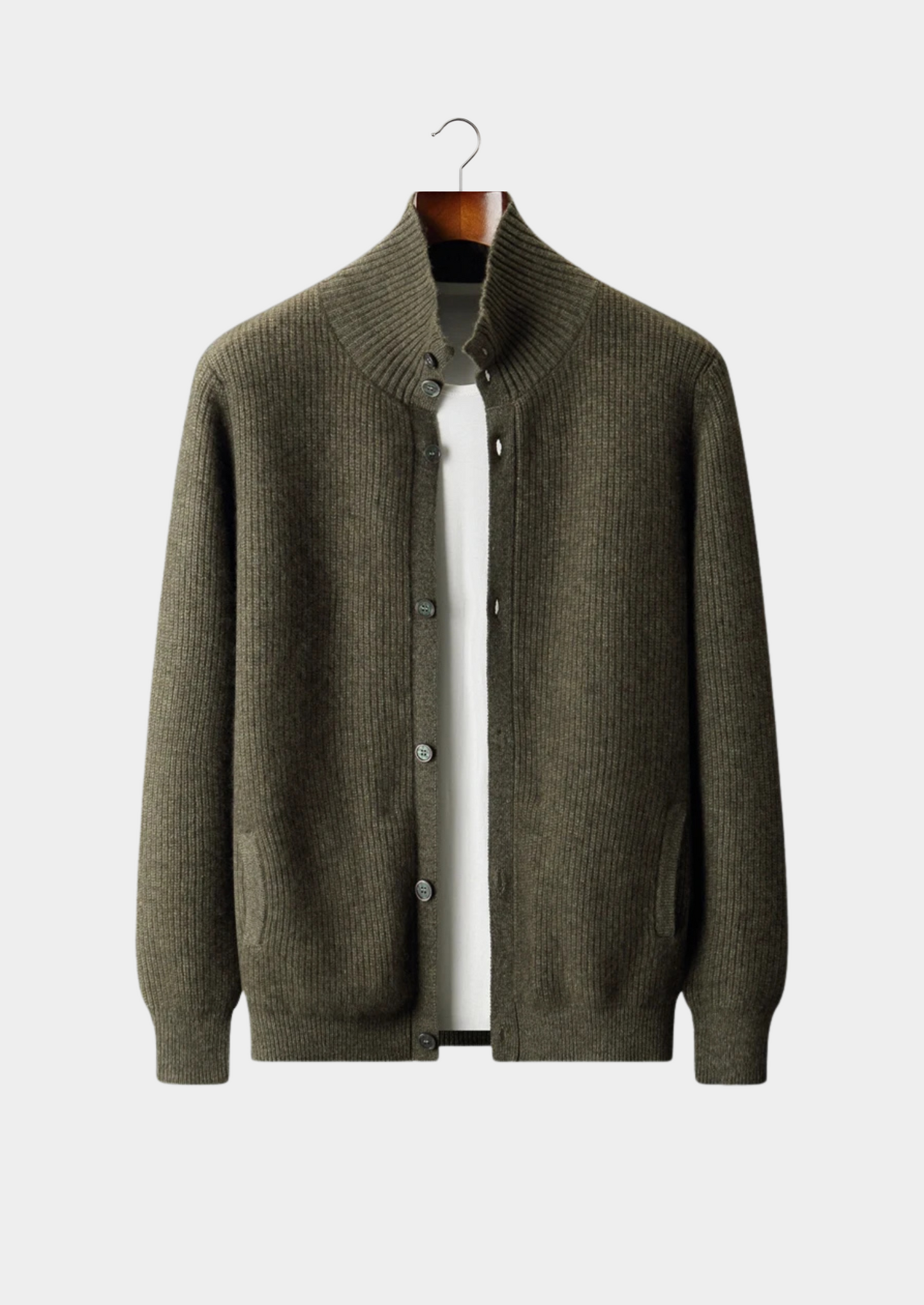 Men's 100% Cashmere Ribbed High-Collar Cardigan – Luxury Knitwear – ASCENDARY®