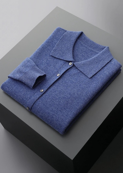 PURE EXTRA-FINE MERINO WOOL POLO CARDIGAN