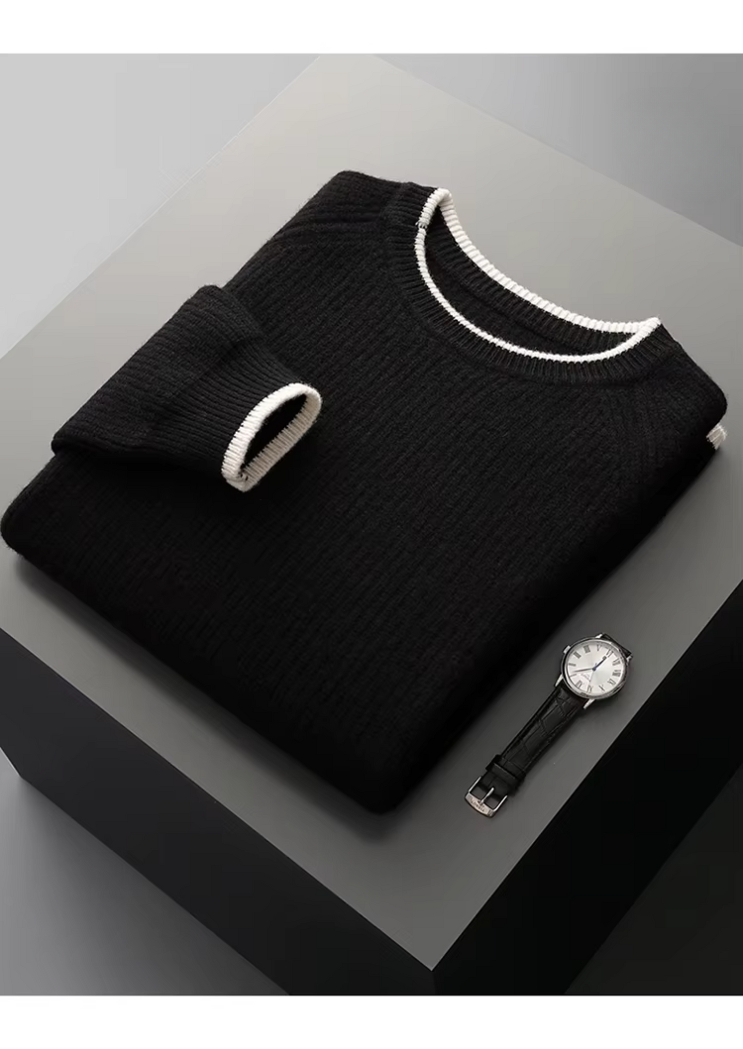 Men's Extra-Fine Merino Wool Two-Tone Crewneck Sweater – ASCENDARY®