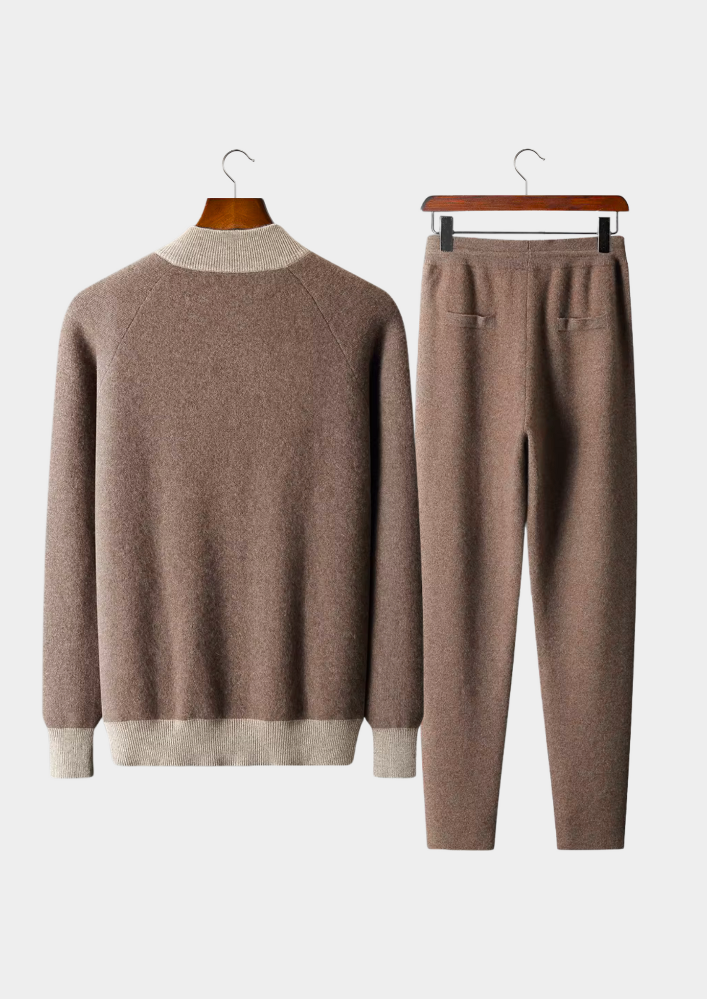 Men's 100% Cashmere Leisure Set – Sand – Zip Hoodie & Joggers – ASCENDARY®