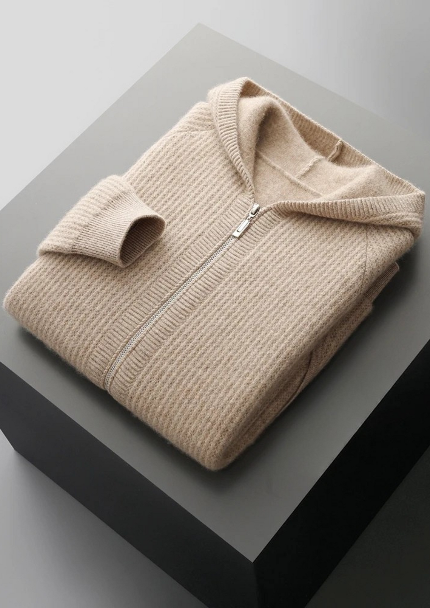 Men's Ribbed Merino Wool Zip Hoodie – Slim Fit Knitwear – ASCENDARY®