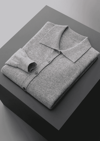 PURE EXTRA-FINE MERINO WOOL POLO CARDIGAN