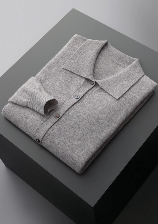 100% Cashmere Polo Cardigan – Hypoallergenic | Open-Front Luxury | ASCENDARY®
