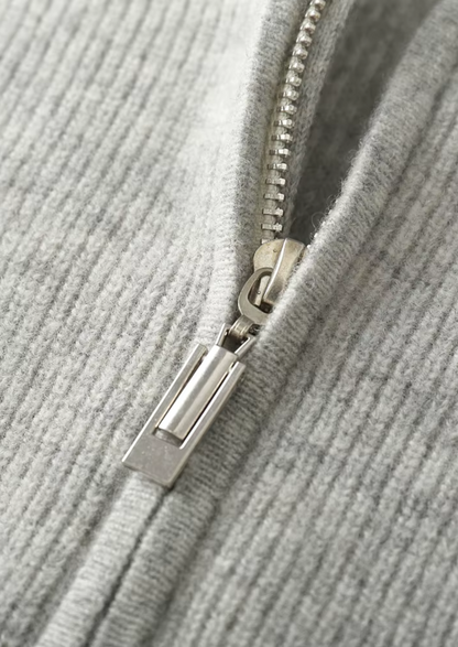 PURE EXTRA-FINE MERINO WOOL RIBBED ZIP HOODIE