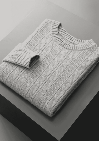 PURE EXTRA-FINE MERINO WOOL CABLE CREWNECK