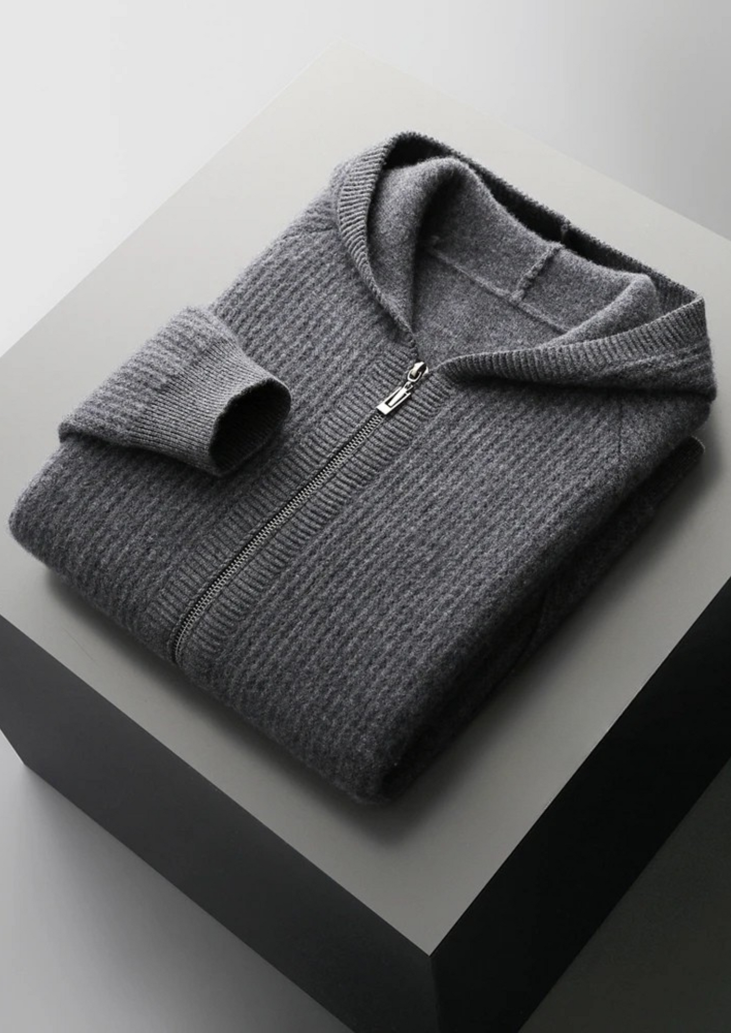 Men's Ribbed Merino Wool Zip Hoodie – Slim Fit Knitwear – ASCENDARY®