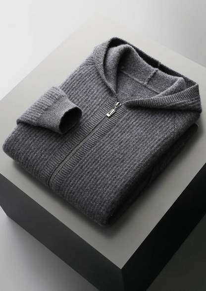 Men's Ribbed Merino Wool Zip Hoodie – Slim Fit Knitwear – ASCENDARY®