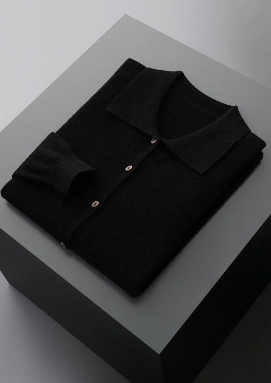 100% Cashmere Polo Cardigan – Hypoallergenic | Open-Front Luxury | ASCENDARY®