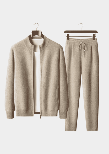 Men's 100% Cashmere Leisure Set – Light Gray – Hoodie & Joggers – ASCENDARY®