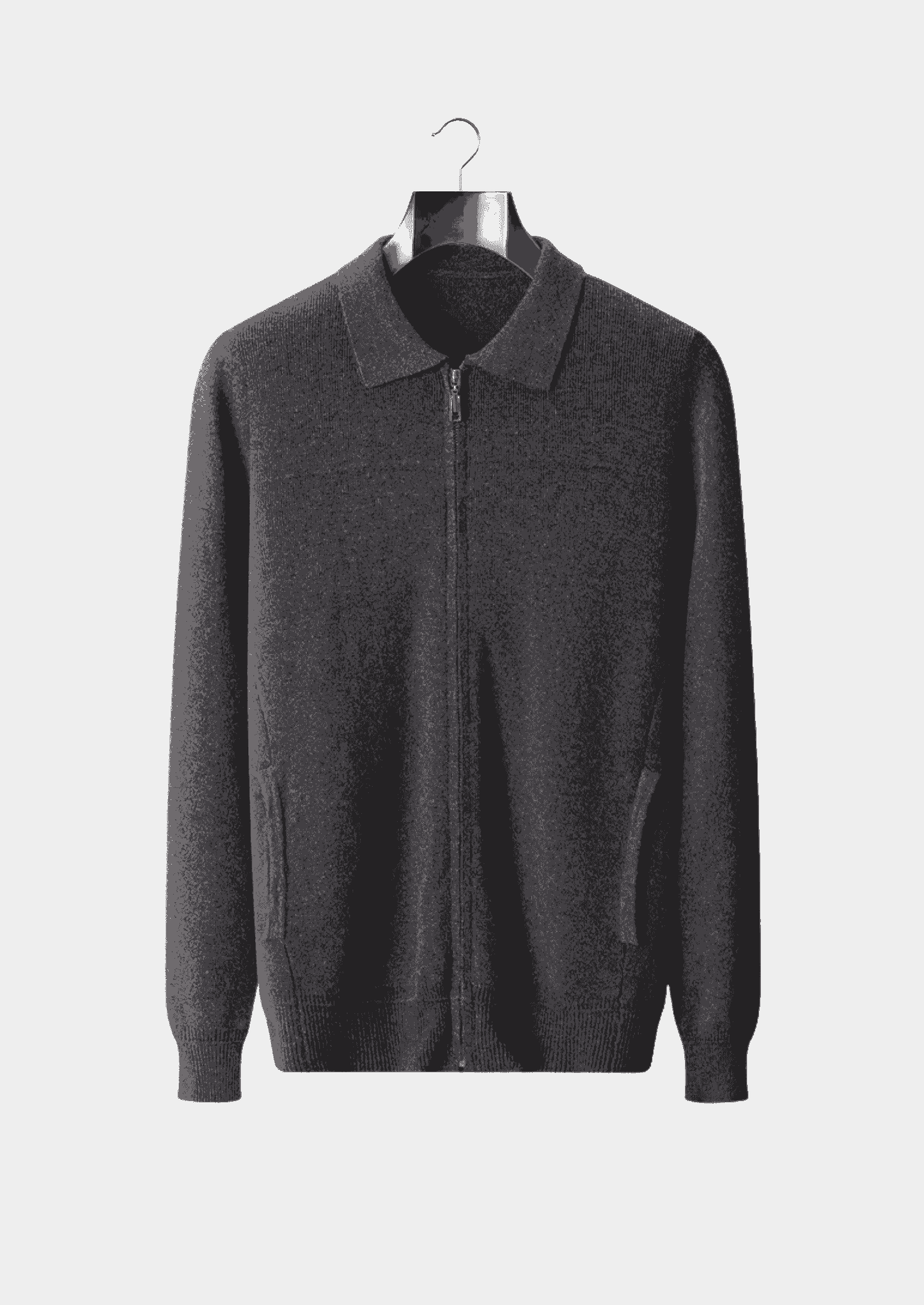 PURE EXTRA-FINE MERINO WOOL RIBBED POLO CARDIGAN
