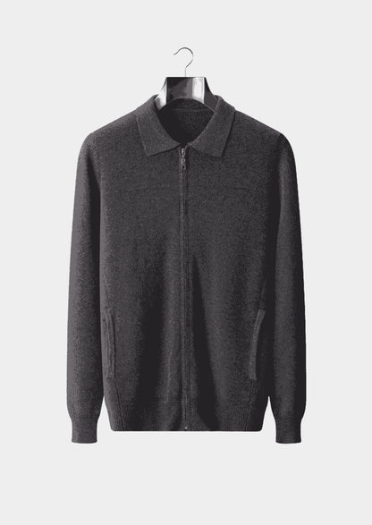PURE EXTRA-FINE MERINO WOOL RIBBED POLO CARDIGAN