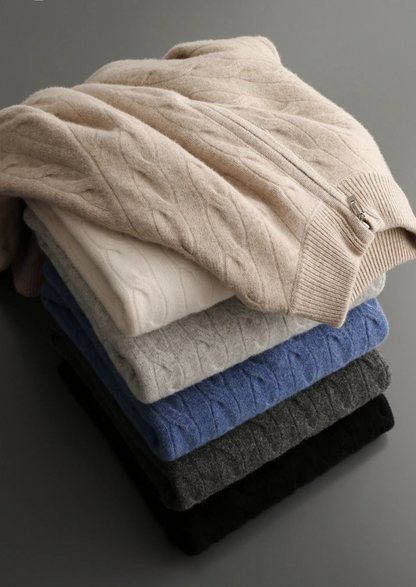 Men's Extra-Fine Merino Wool Cable Half-Zip Sweater – ASCENDARY®