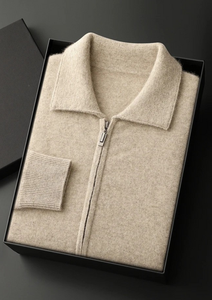Men's 100% Cashmere Zip Polo Cardigan – Luxury Knitwear – ASCENDARY®