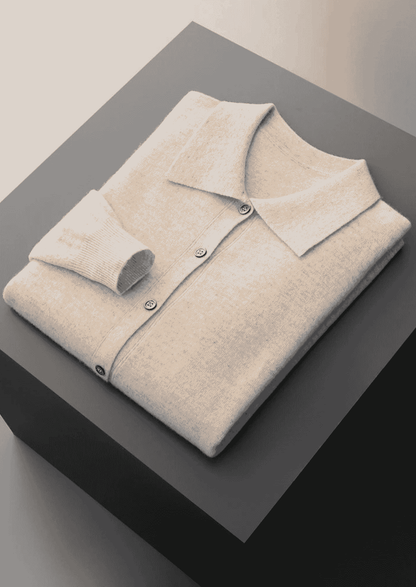PURE EXTRA-FINE MERINO WOOL POLO CARDIGAN