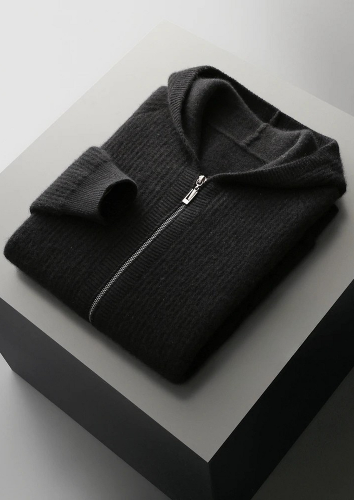 Men's Ribbed Merino Wool Zip Hoodie – Slim Fit Knitwear – ASCENDARY®