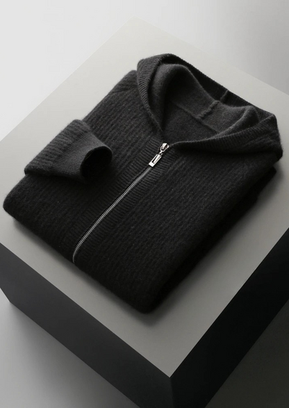 Men's Ribbed Merino Wool Zip Hoodie – Slim Fit Knitwear – ASCENDARY®