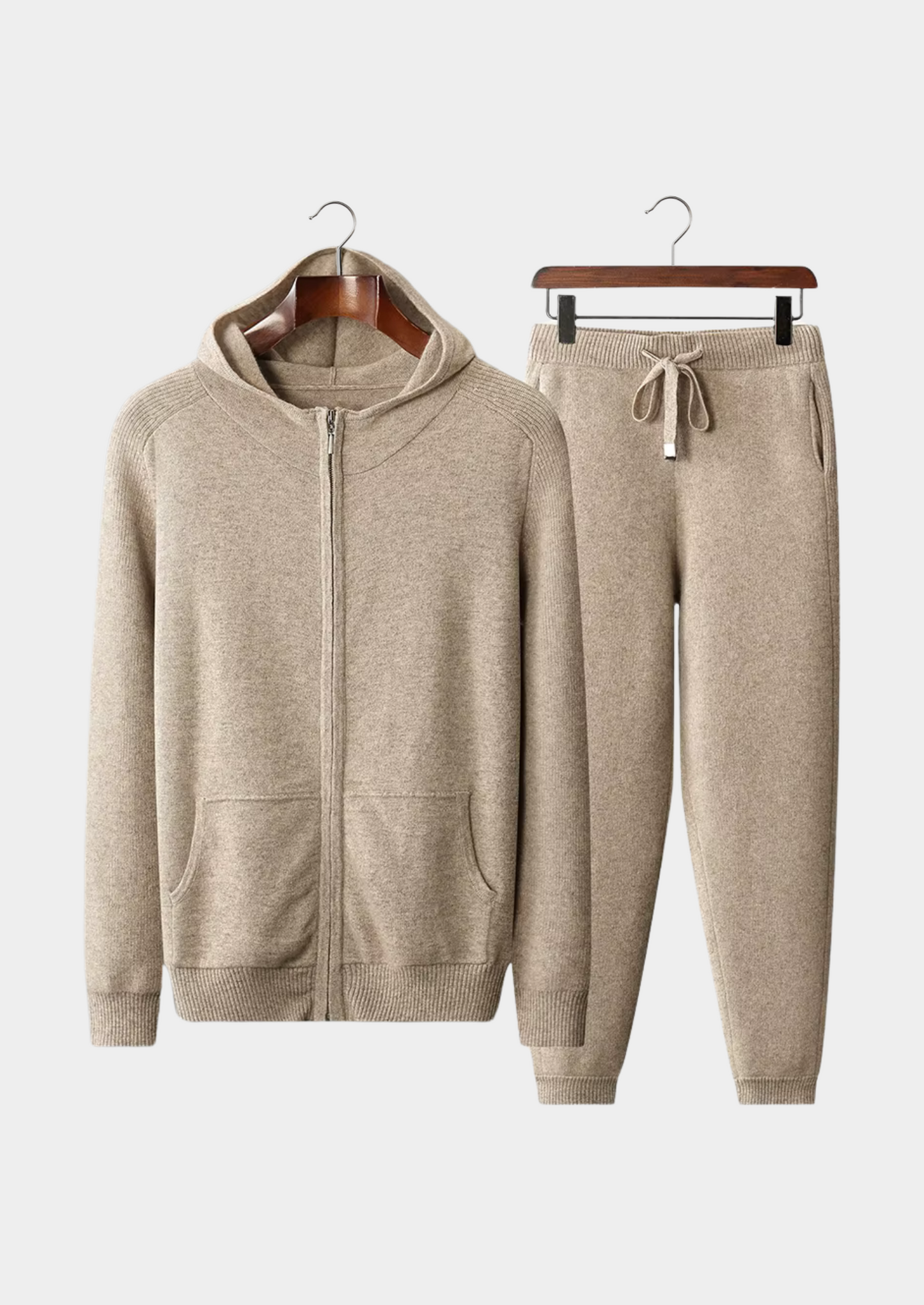 Men's 100% Cashmere Leisure Set – Sand – Hoodie & Joggers – ASCENDARY®