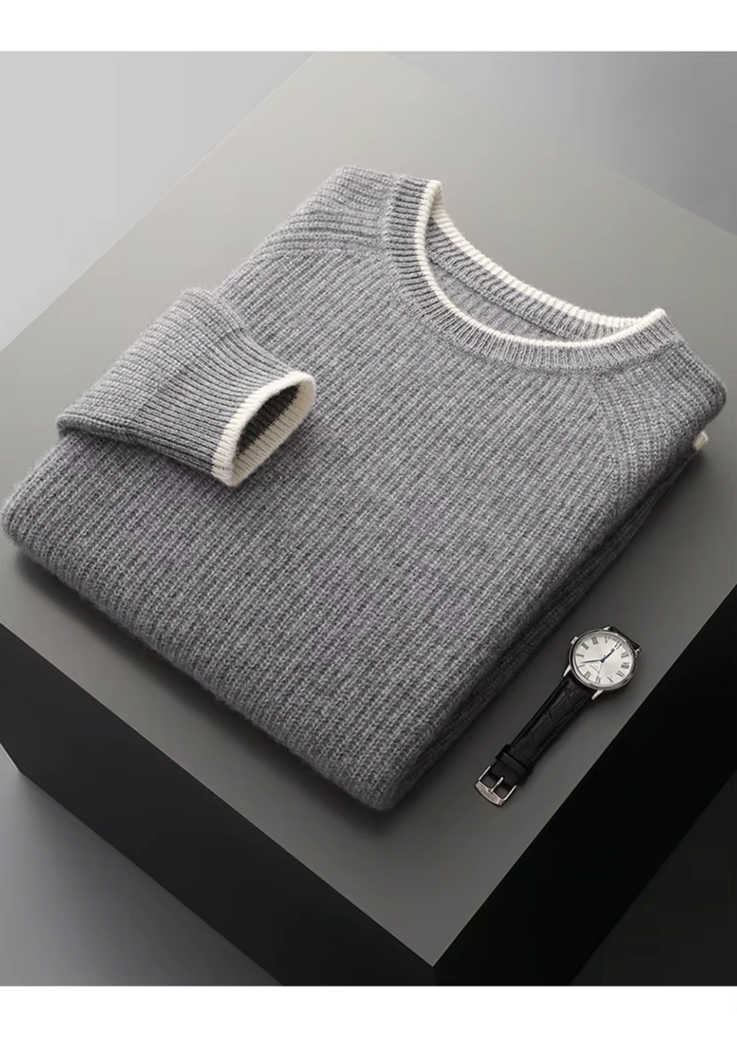 Men's Extra-Fine Merino Wool Two-Tone Crewneck Sweater – ASCENDARY®