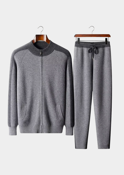 Men's 100% Cashmere Leisure Set – Sand – Zip Hoodie & Joggers – ASCENDARY®