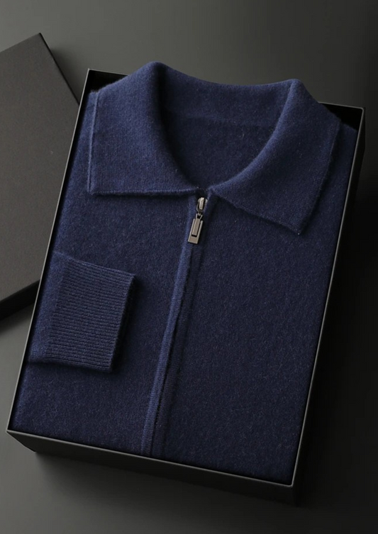 100% Cashmere Zip Polo Cardigan – Skin-Gentle | Luxury Layer | ASCENDARY®