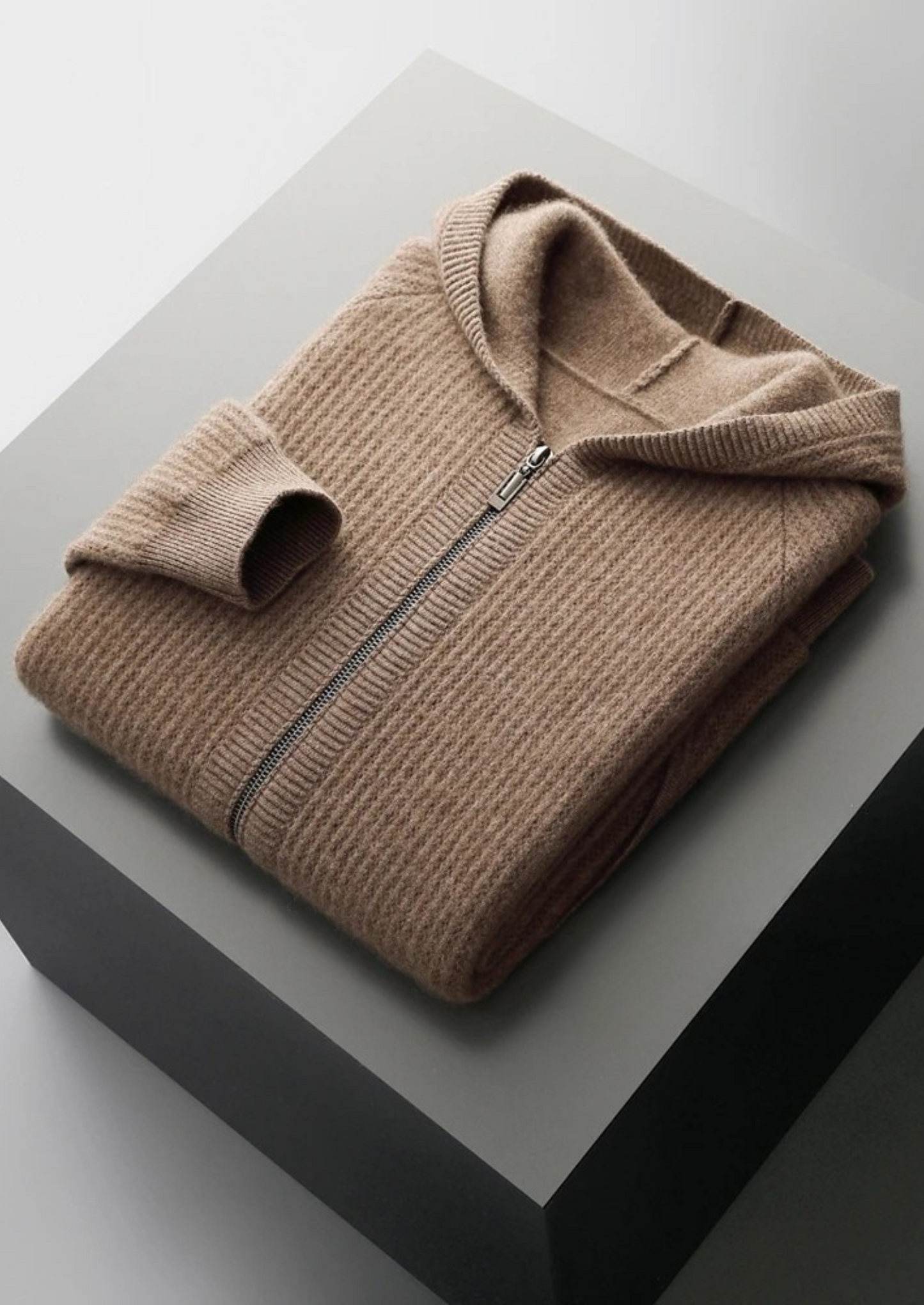 Men's Ribbed Merino Wool Zip Hoodie – Slim Fit Knitwear – ASCENDARY®