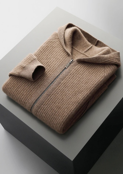Men's Ribbed Merino Wool Zip Hoodie – Slim Fit Knitwear – ASCENDARY®