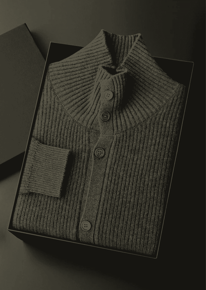 Men's 100% Cashmere Ribbed High-Collar Cardigan – Luxury Knitwear – ASCENDARY®
