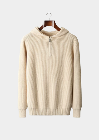 PURE EXTRA-FINE MERINO WOOL HALF ZIPPER HOODIE