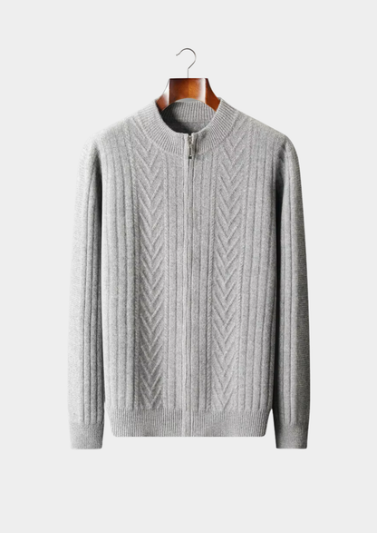 PURE EXTRA-FINE MERINO WOOL PATTERNED ZIP CARDIGAN