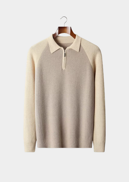 Men's Extra-Fine Merino Wool Two-Tone Zip Sweater Polo – ASCENDARY®