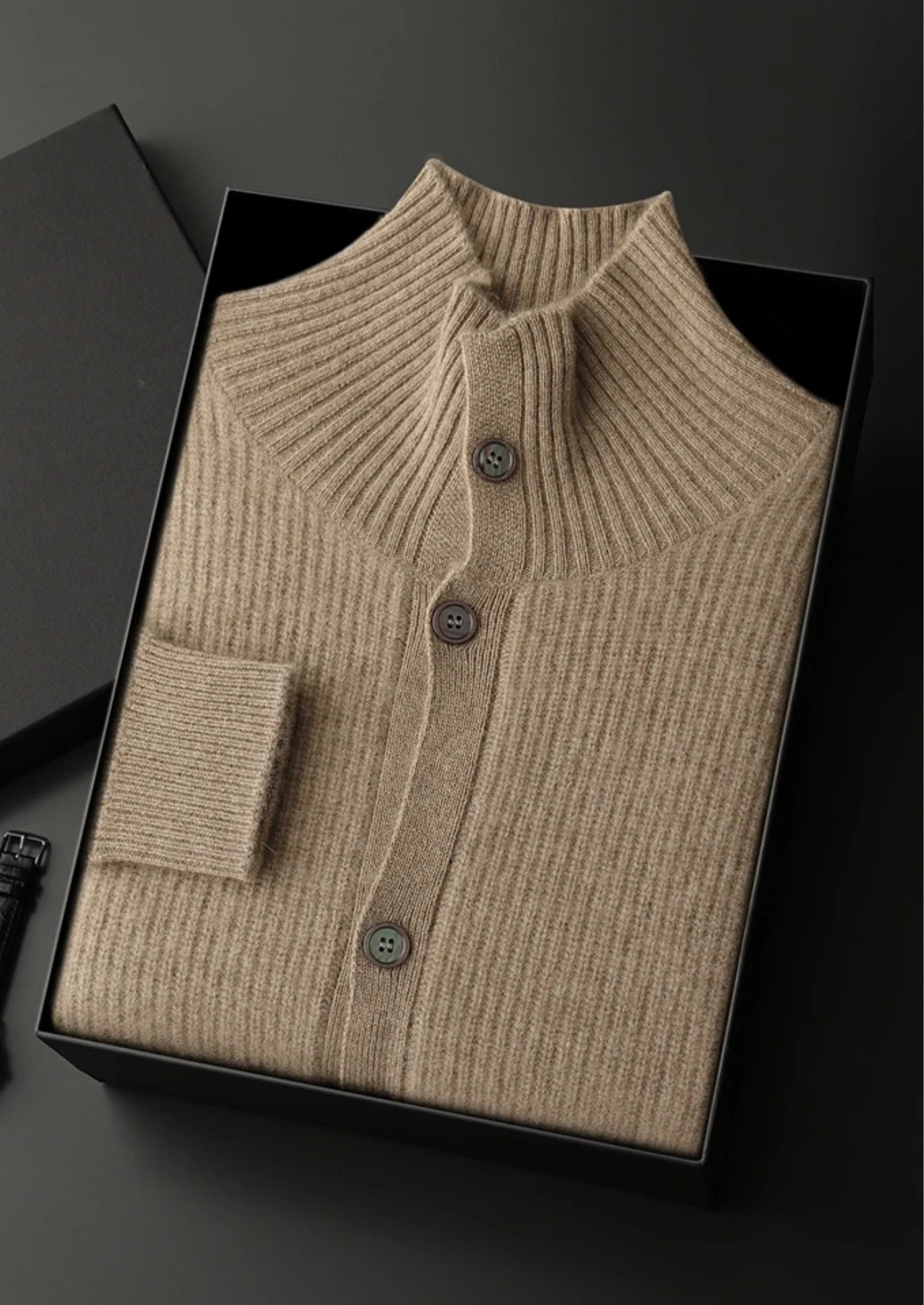 Men's 100% Cashmere Ribbed High-Collar Cardigan – Luxury Knitwear – ASCENDARY®