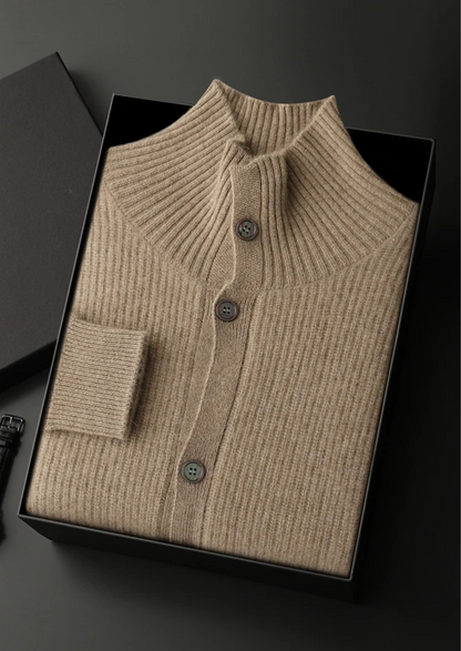 Men's 100% Cashmere Ribbed High-Collar Cardigan – Luxury Knitwear – ASCENDARY®