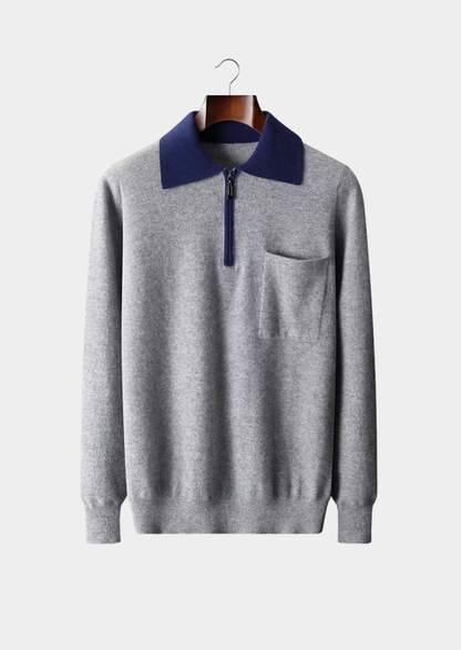 PREMIUM CASHMERE TWO TONE ZIPPER POLO