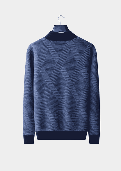 PURE EXTRA-FINE MERINO WOOL TWO TONE PATTERNED MOCKNECK