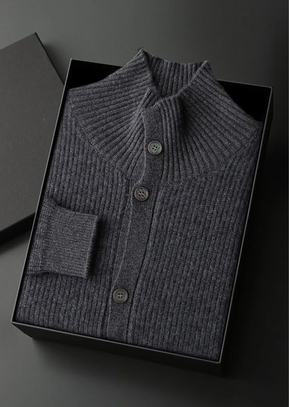 Men's 100% Cashmere Ribbed High-Collar Cardigan – Luxury Knitwear – ASCENDARY®