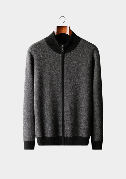 100% Cashmere Jacquard Zip Cardigan – Hypoallergenic | Woven Luxury | ASCENDARY®