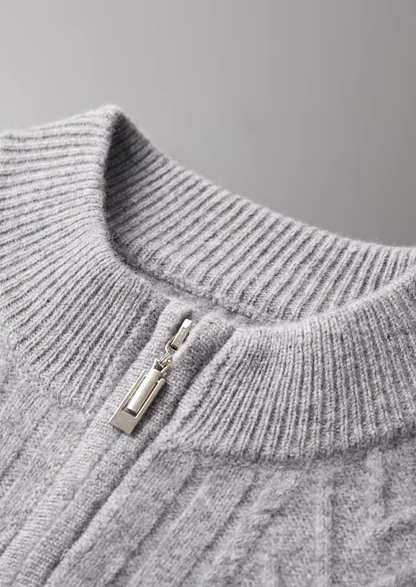 PURE EXTRA-FINE MERINO WOOL PATTERNED ZIP CARDIGAN