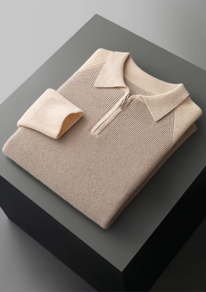 Men's Extra-Fine Merino Wool Two-Tone Zip Sweater Polo – ASCENDARY®