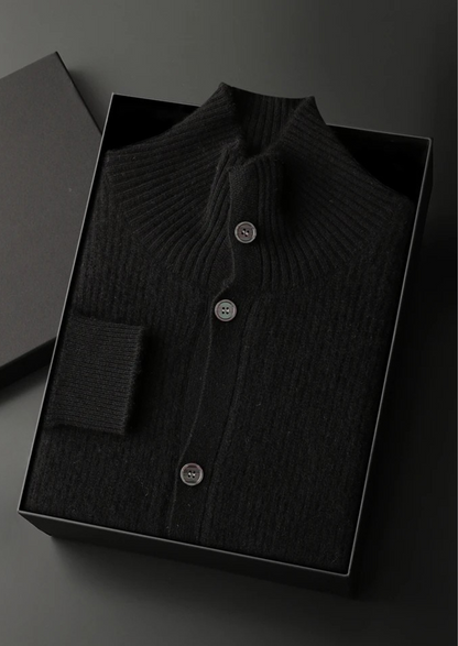 Men's 100% Cashmere Ribbed High-Collar Cardigan – Luxury Knitwear – ASCENDARY®