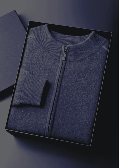 PREMIUM CASHMERE TWO TONE ZIP CARDIGAN